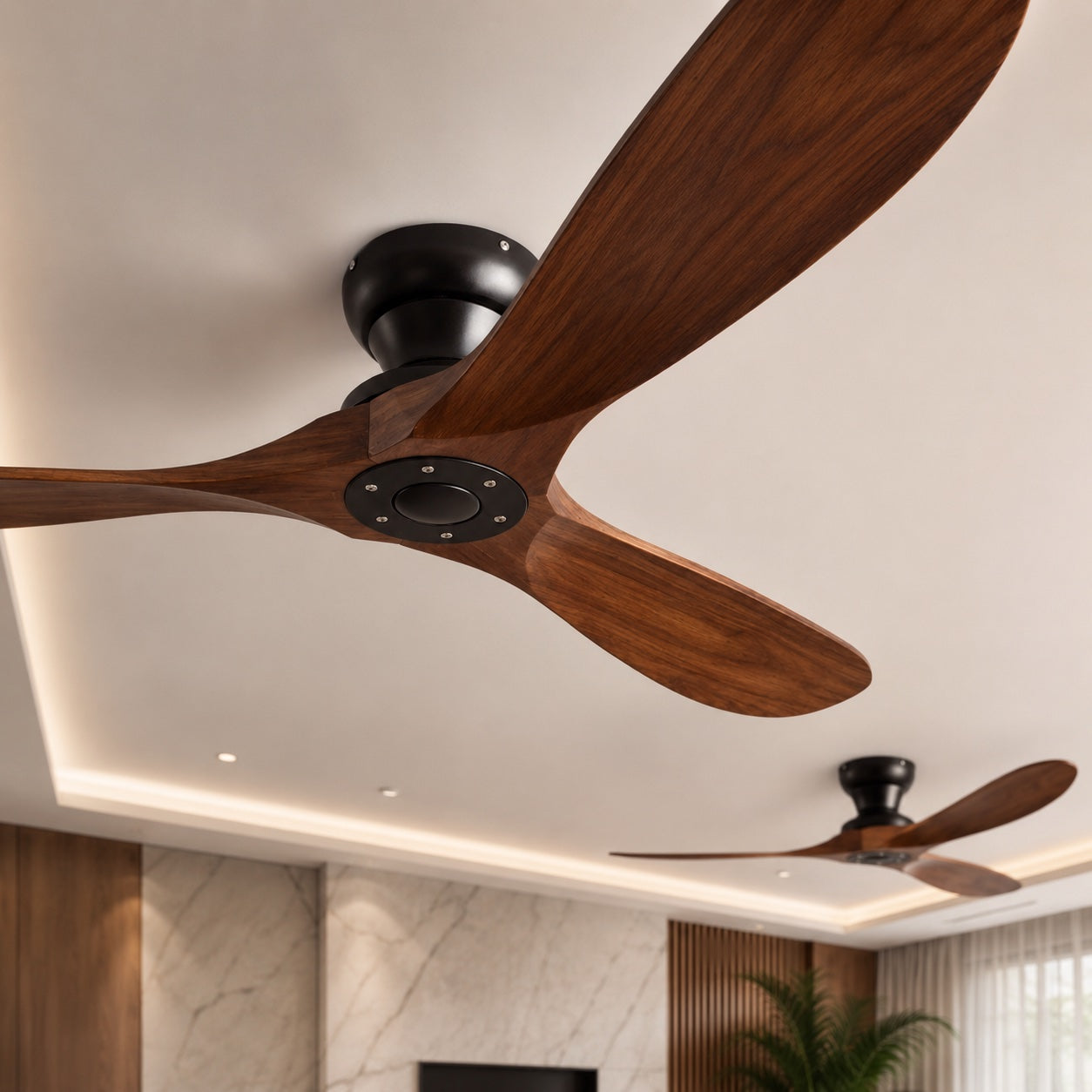 Low Profile Ceiling Fan with Wood Blades and DC Motor