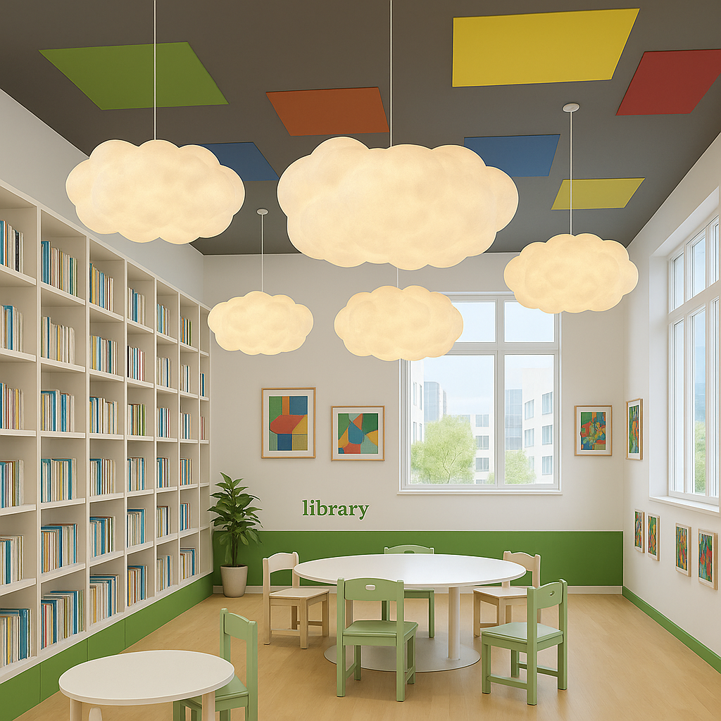 Cloud Pendant Light Hanging Ceiling Lamp Fabric Shade