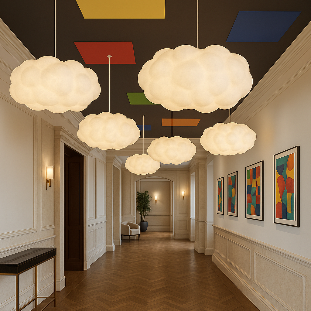Cloud Pendant Light Hanging Ceiling Lamp Fabric Shade