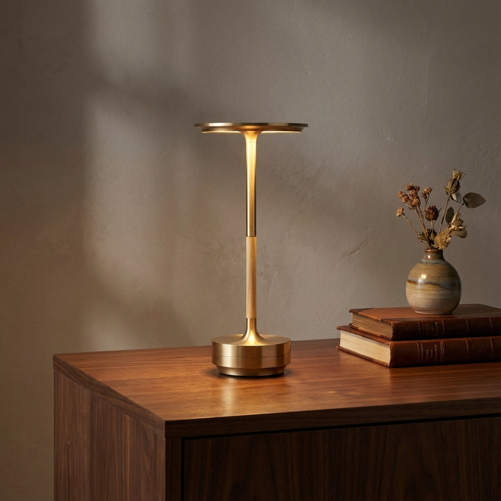 Cordless Rechargeable LED Touch Table Lamp with Knurled Metal Base
