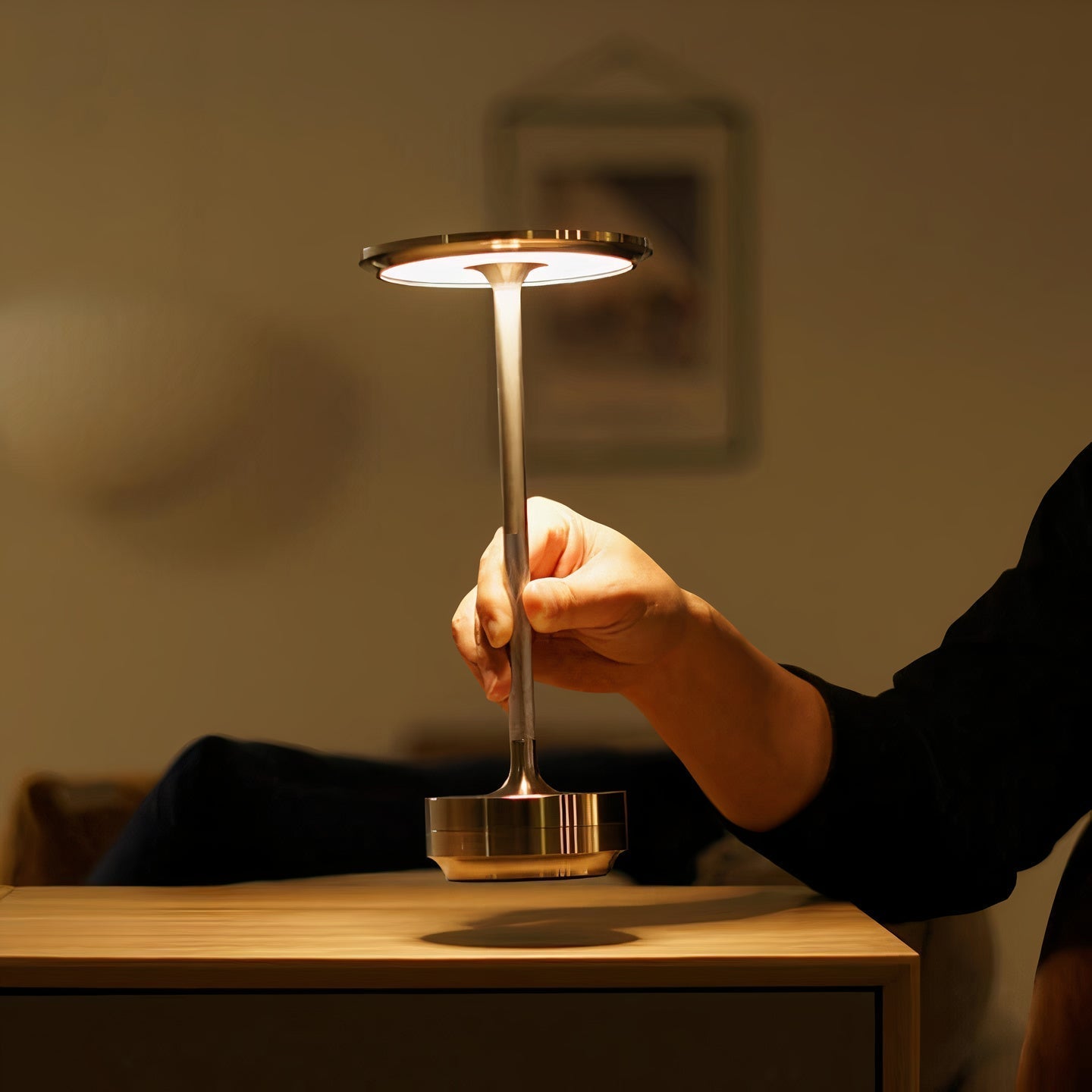 Cordless Rechargeable LED Touch Table Lamp with Knurled Metal Base
