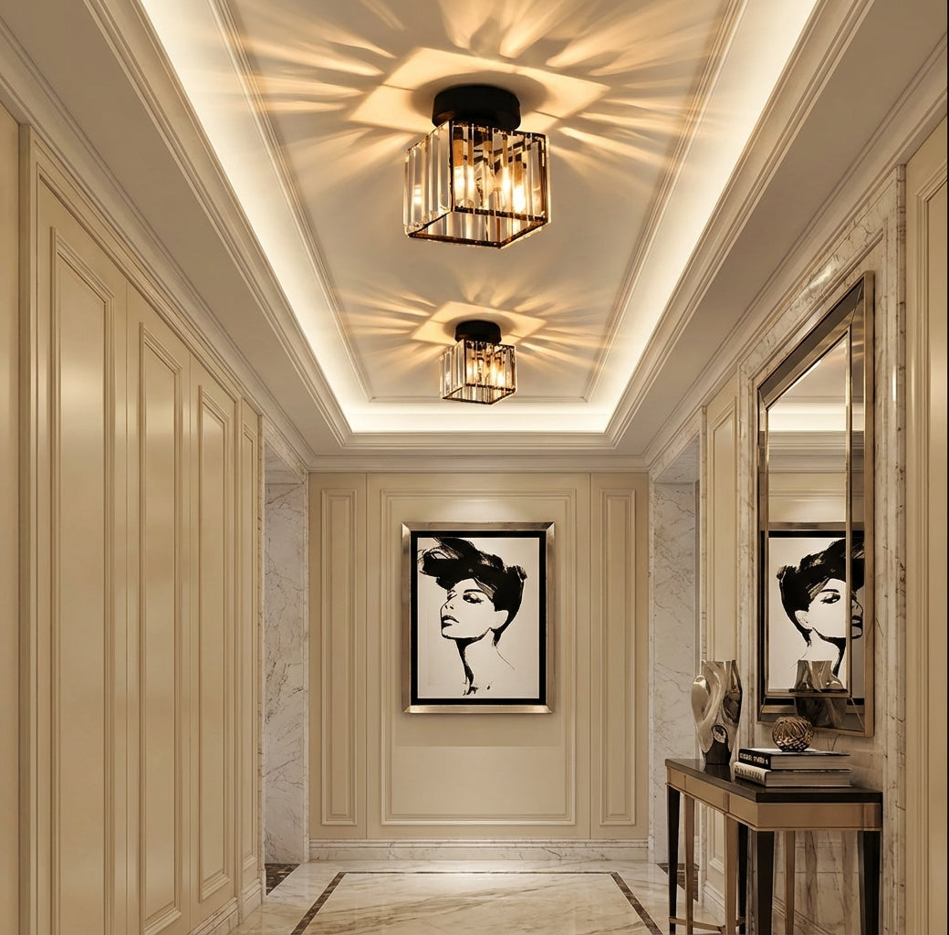 Crystal Flush Mount Ceiling Light with Metal Frame