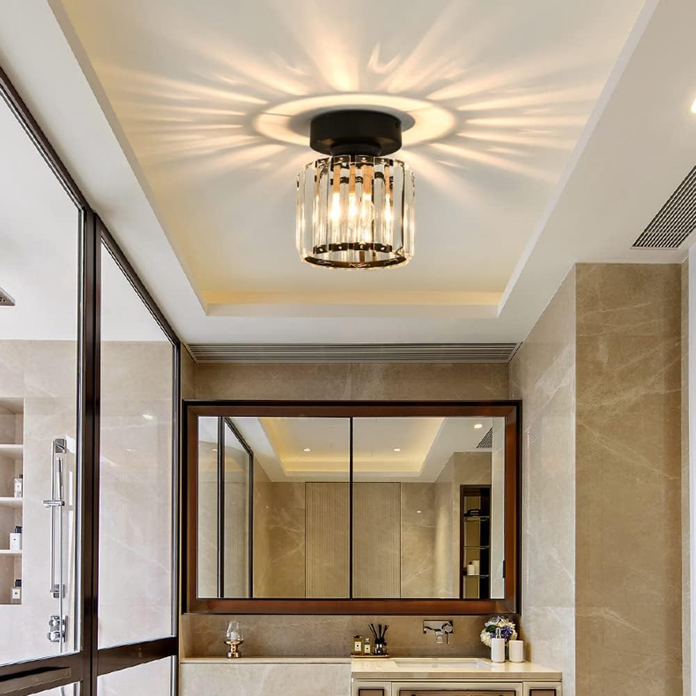 Crystal Flush Mount Ceiling Light with Metal Frame