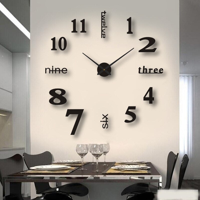 Frameless Wall Clock with 3D Numbers
