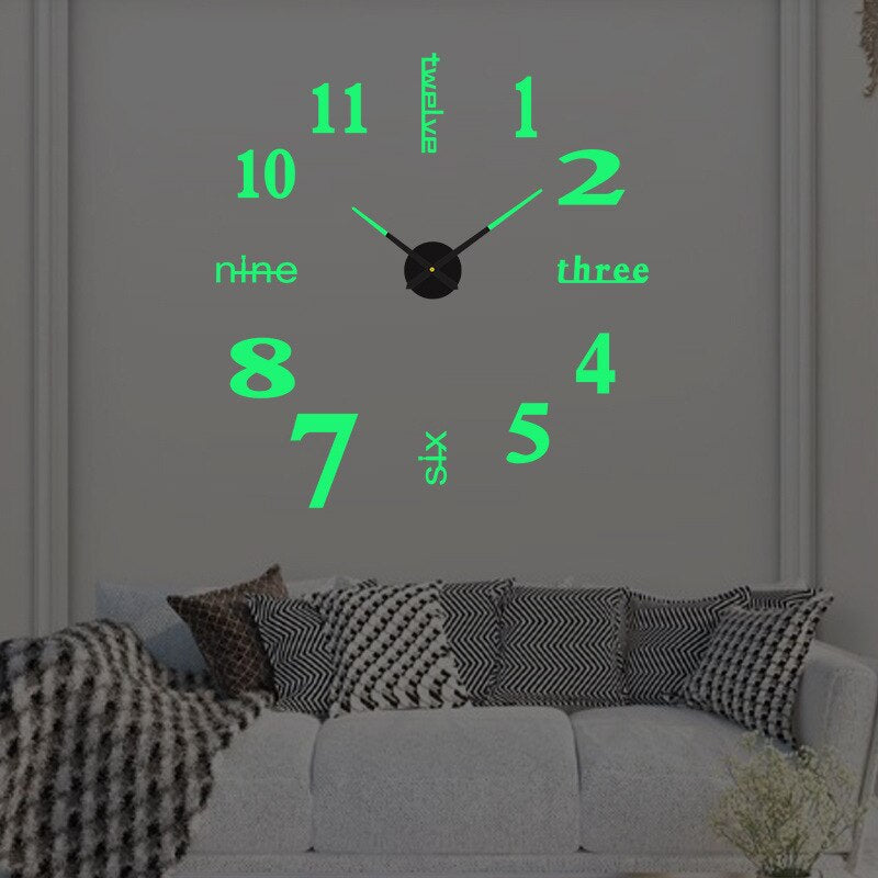 Frameless Wall Clock with 3D Numbers