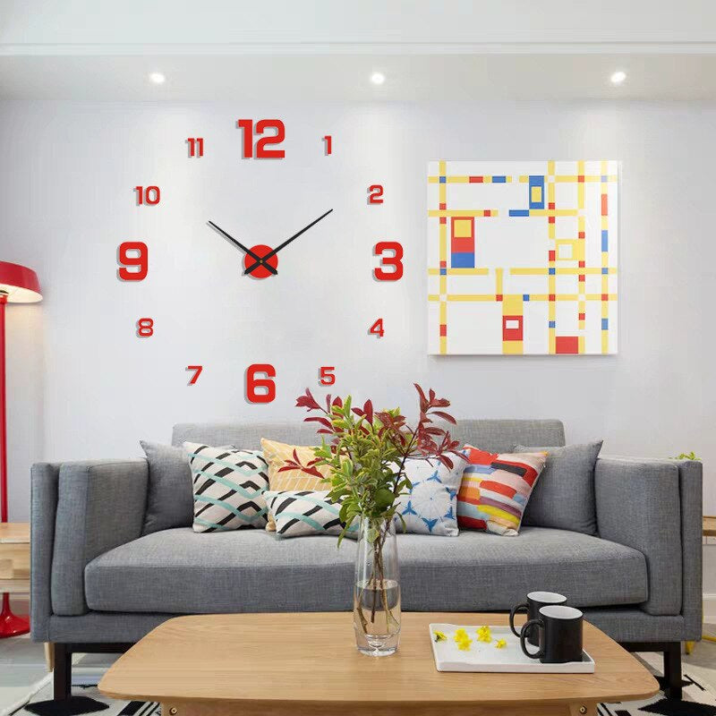 Frameless Wall Clock with 3D Numbers