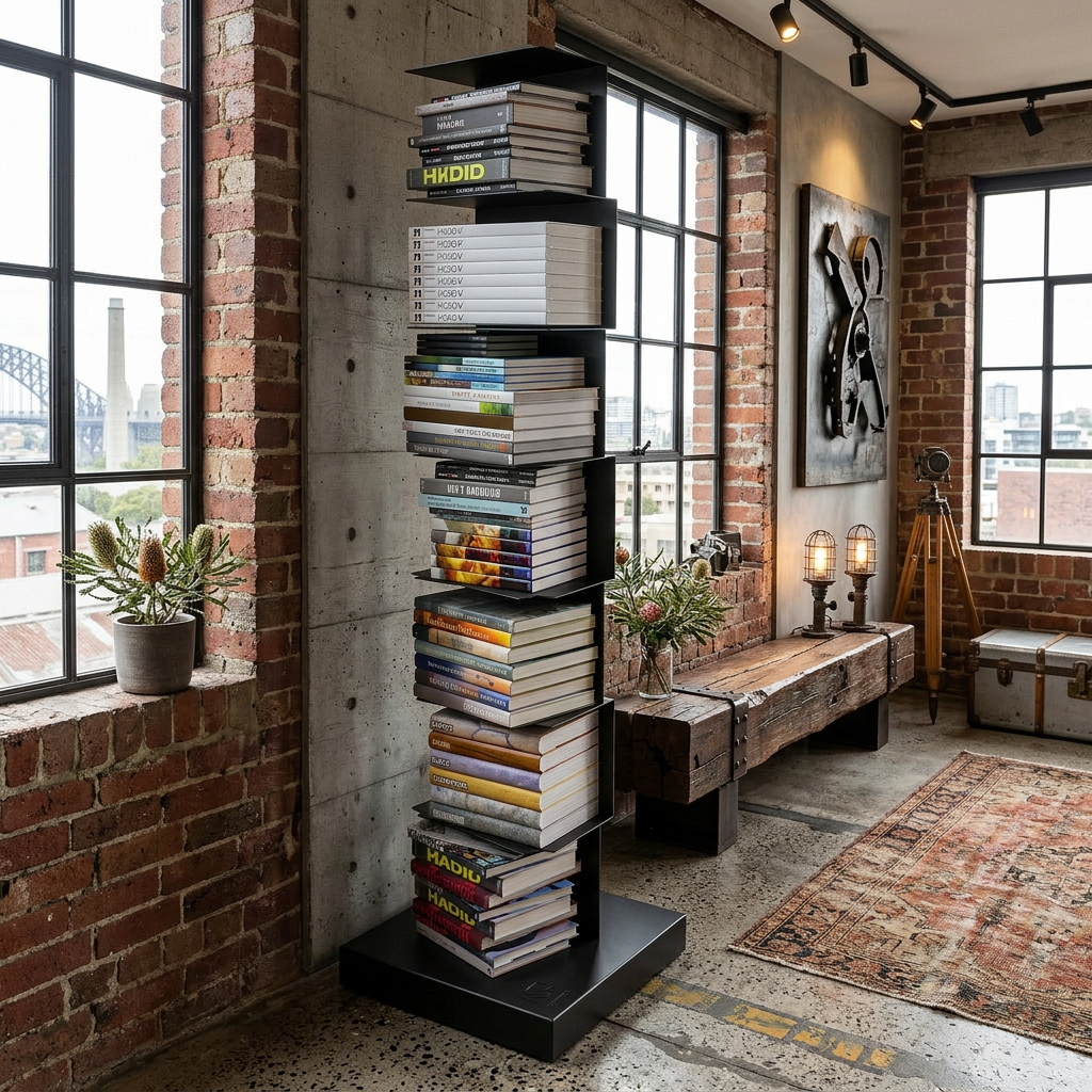 Vertical Metal Bookcase Freestanding Book Tower Bookshelf