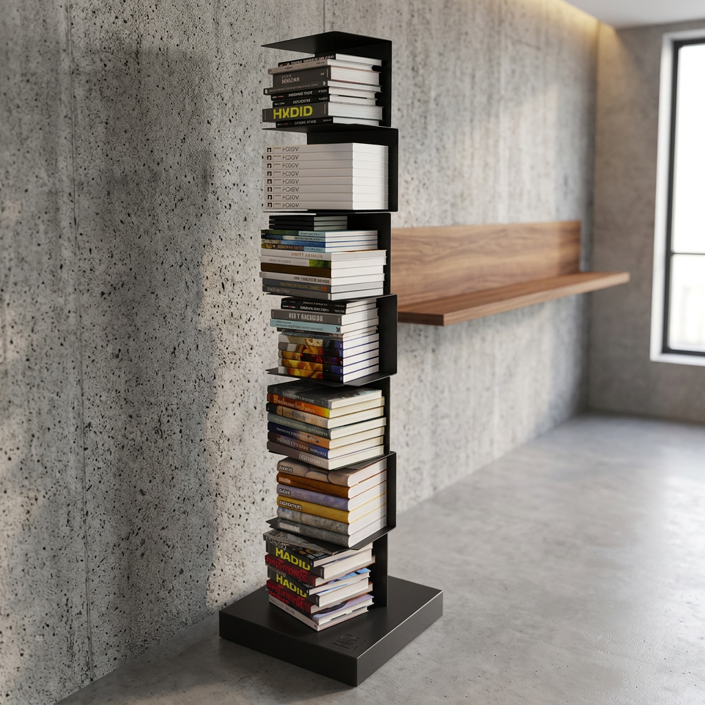 Vertical Metal Bookcase Freestanding Book Tower Bookshelf