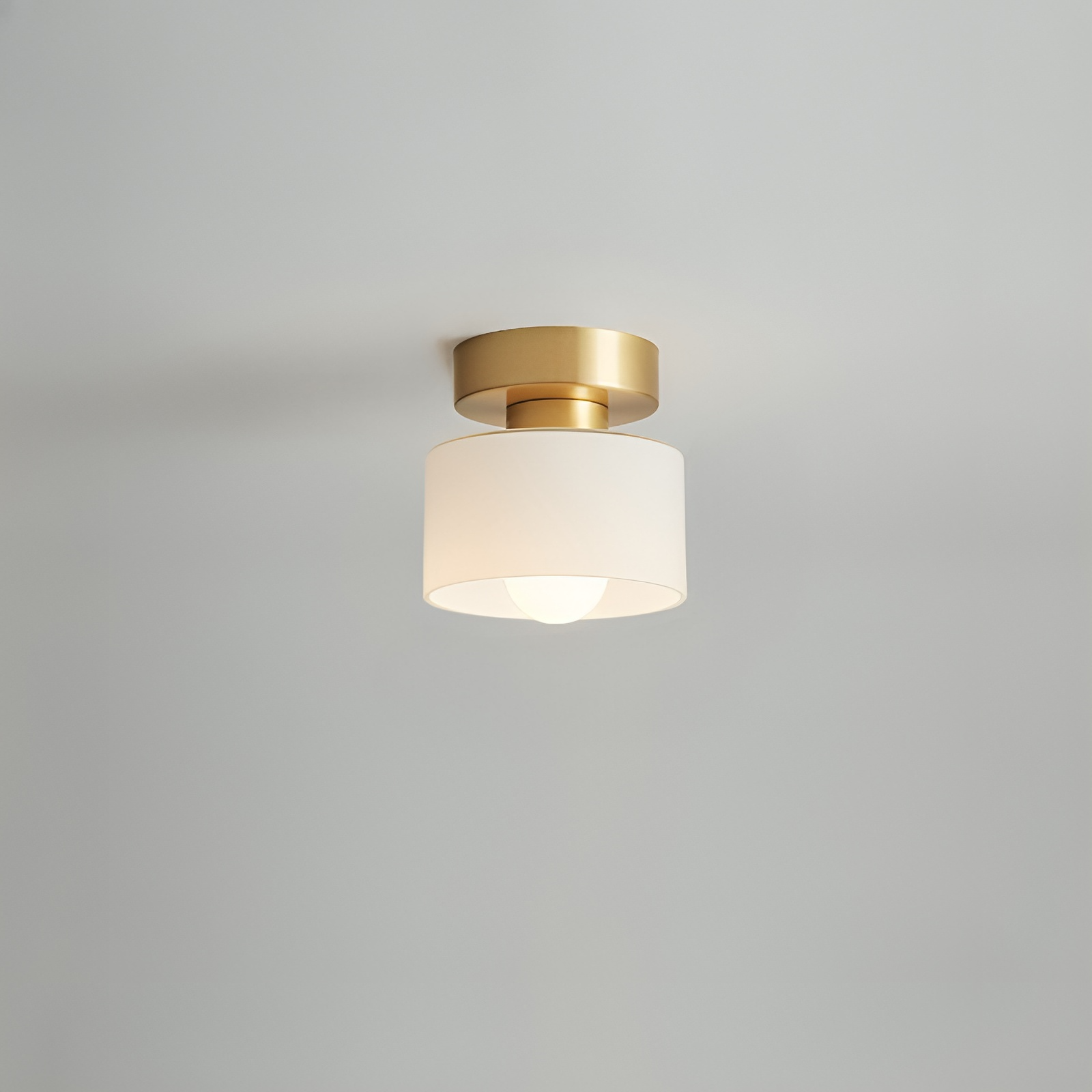 Frosted Glass Drum Shade Ceiling Light with Metal Base