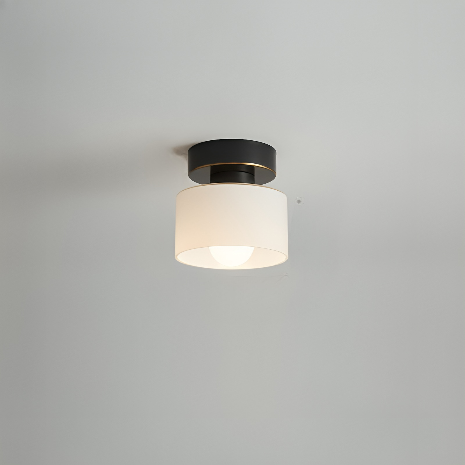 Frosted Glass Drum Shade Ceiling Light with Metal Base