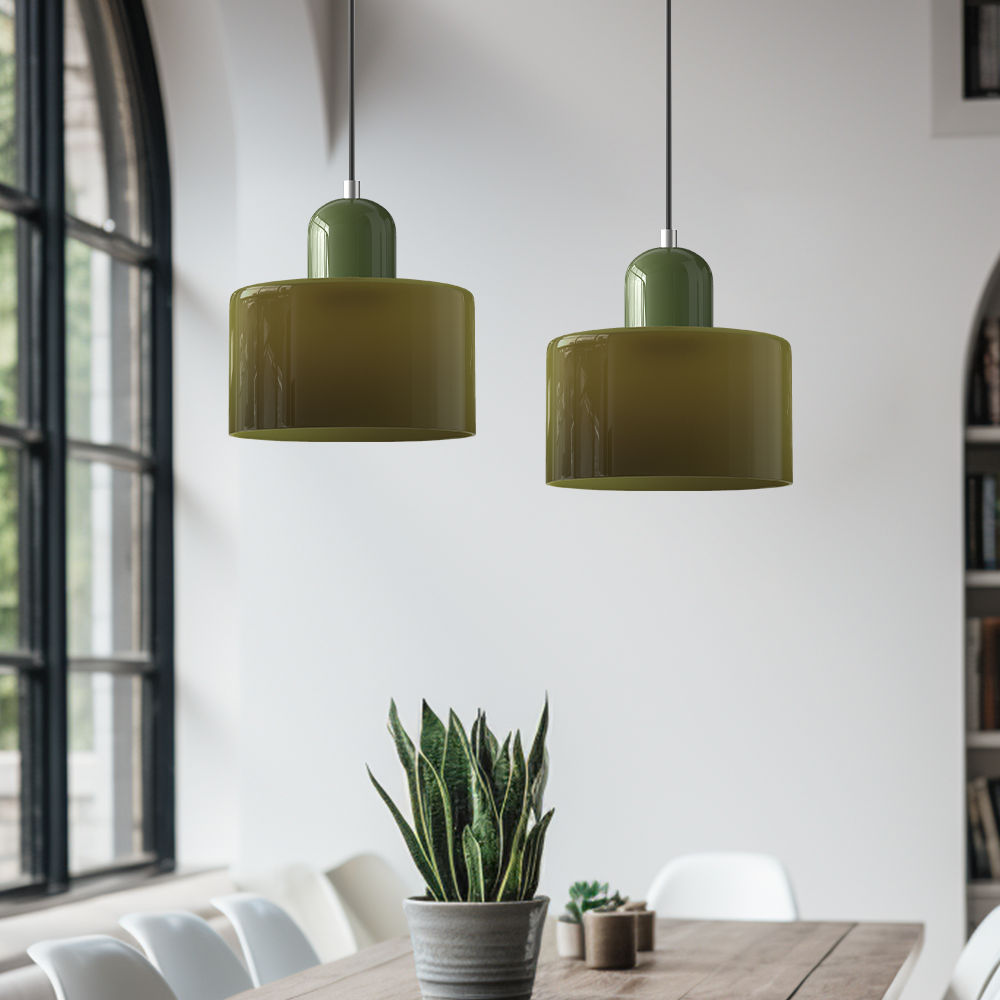 Glass Pendant Light Hanging Ceiling Lamp Cylinder Shade