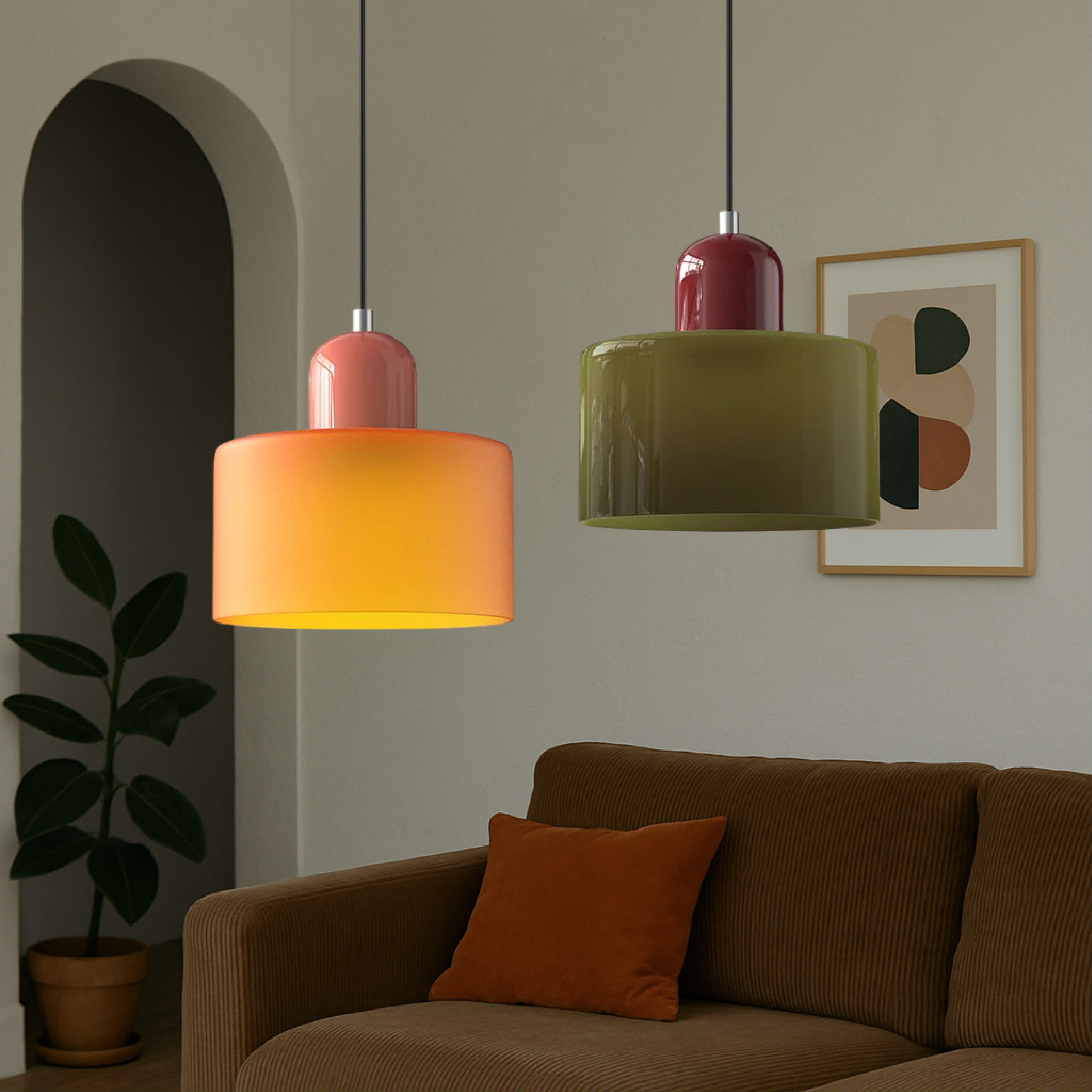 Glass Pendant Light Hanging Ceiling Lamp Cylinder Shade
