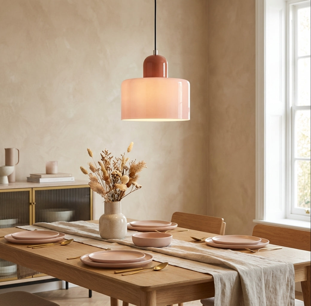 Glass Pendant Light Hanging Ceiling Lamp Cylinder Shade