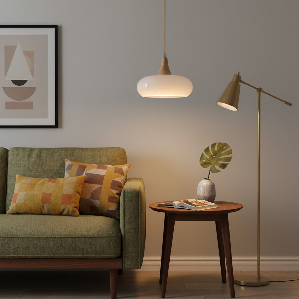 Glass Pendant Light Glossy Dome Shade Hanging Light
