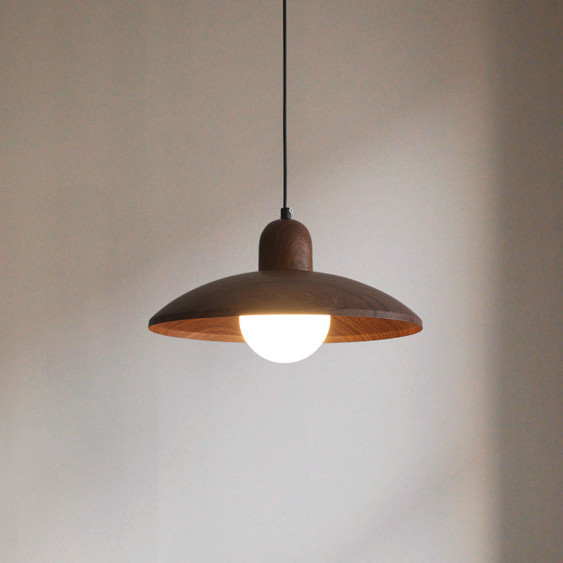 Pendant Light Iron Walnut Wood Finish Wabi Sabi Japanese Bedside Reading Nook
