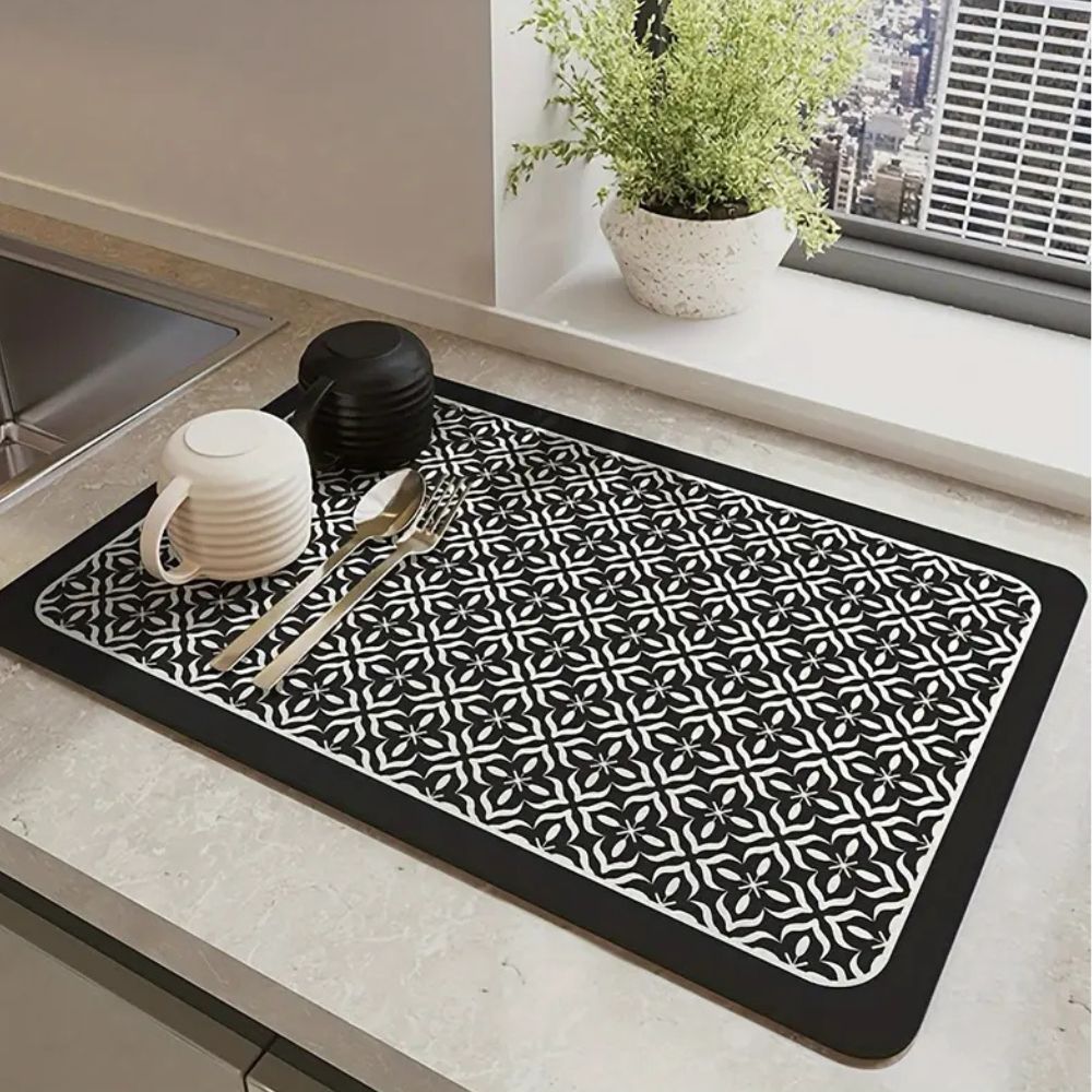 Kitchen Dish Drying Mat with Geometric Pattern