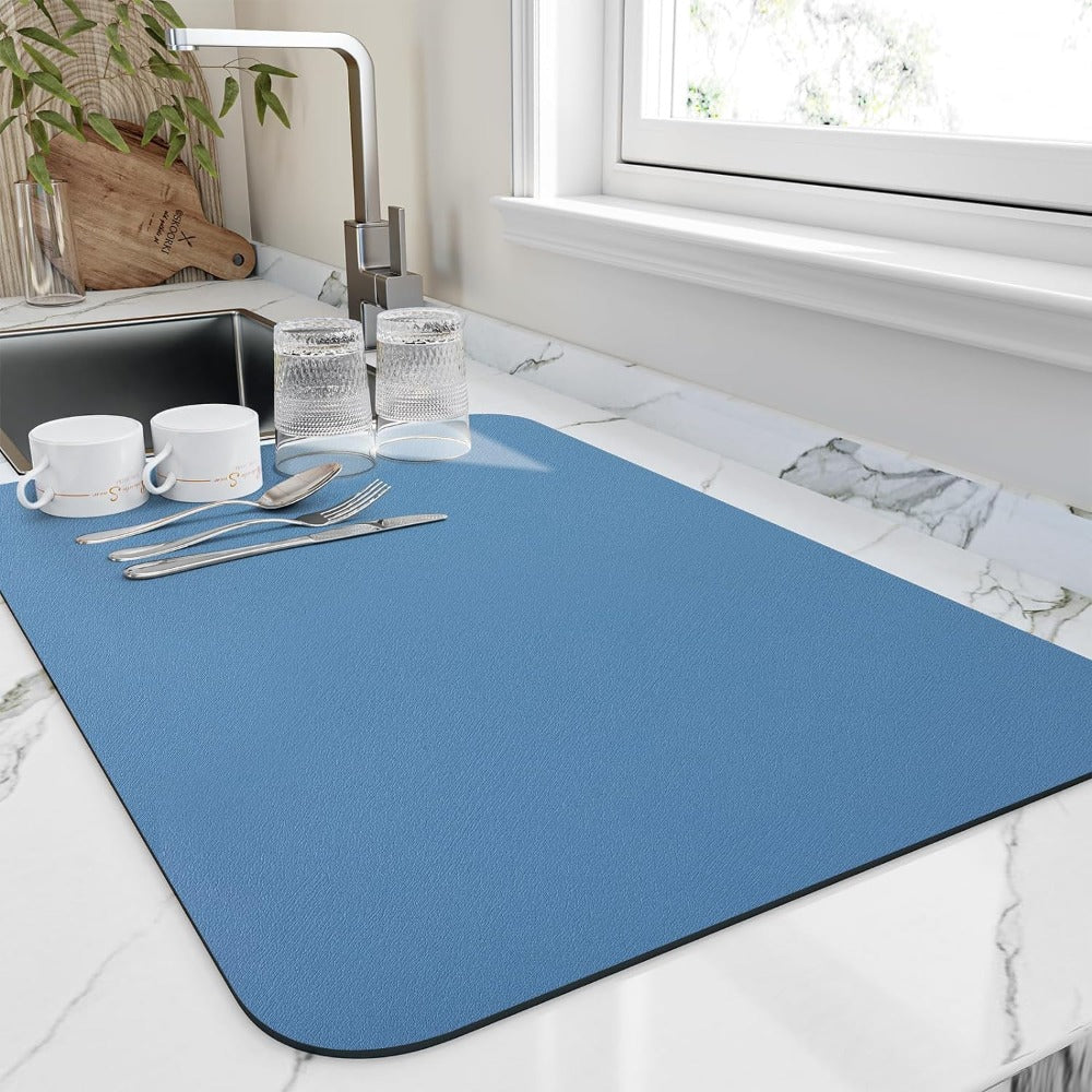 Kitchen Dish Drying Mat with Non-Slip Rubber Backing