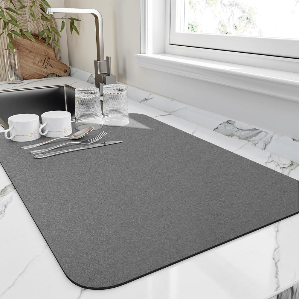 Kitchen Dish Drying Mat with Non-Slip Rubber Backing