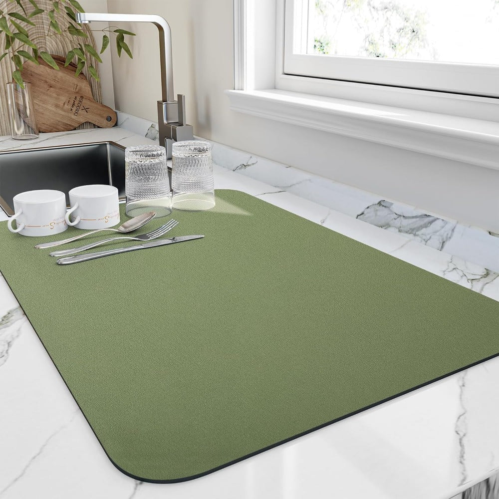 Kitchen Dish Drying Mat with Non-Slip Rubber Backing