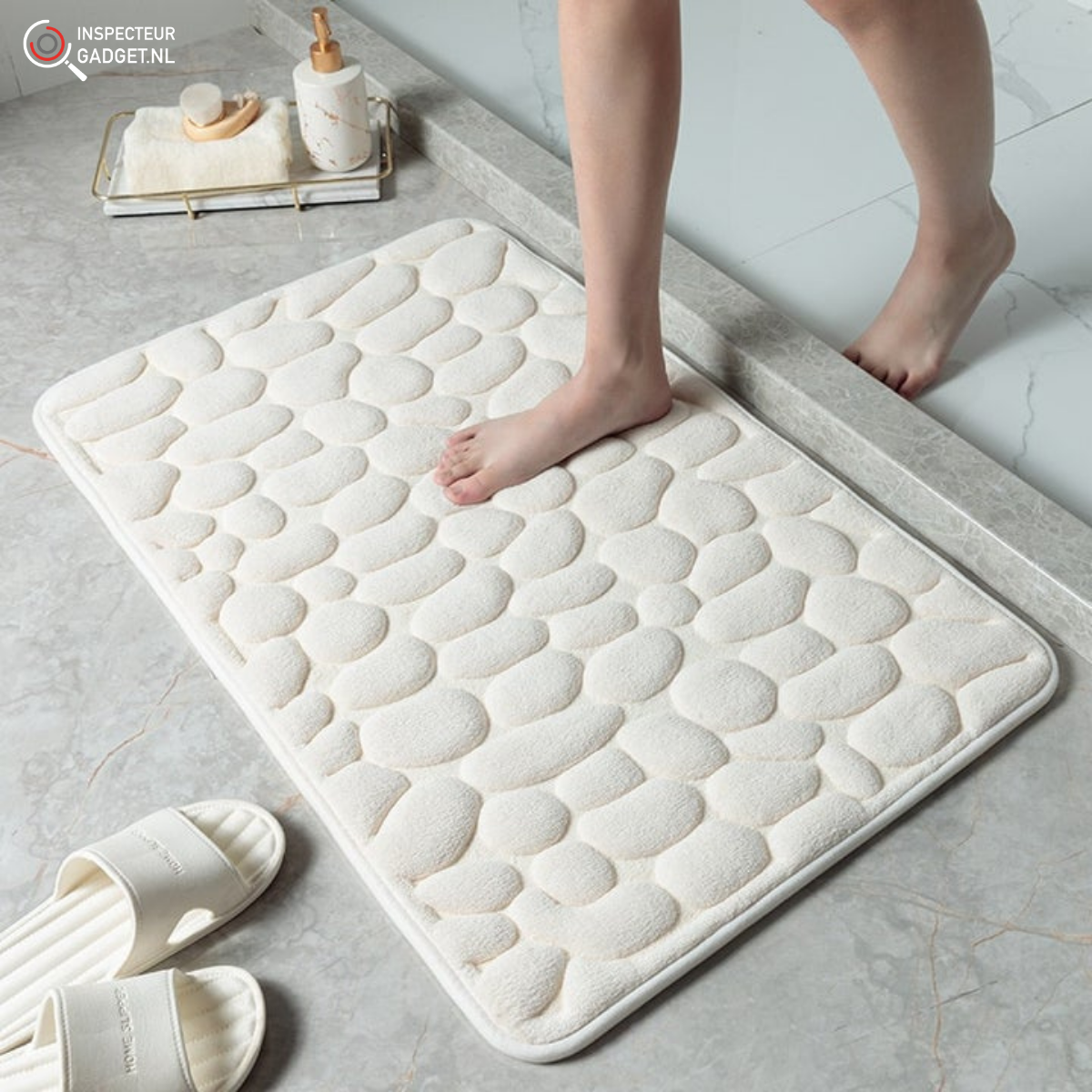 Bath Mat Set of 2 Pebble Stone Pattern Quick Dry Absorbent Soft Bathroom Shower Floor