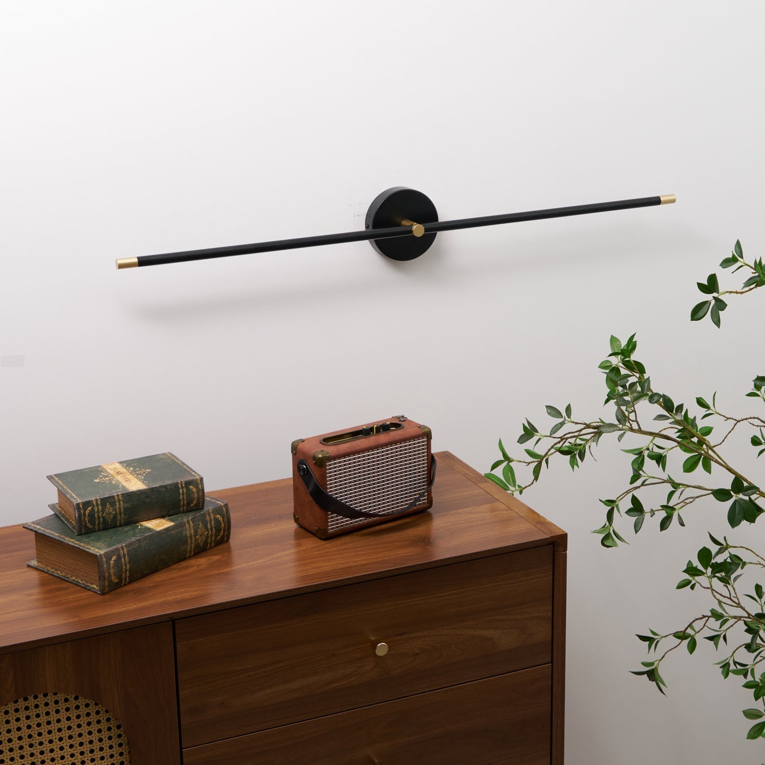 Linear Bar Metal Wall Light with Brass Ends