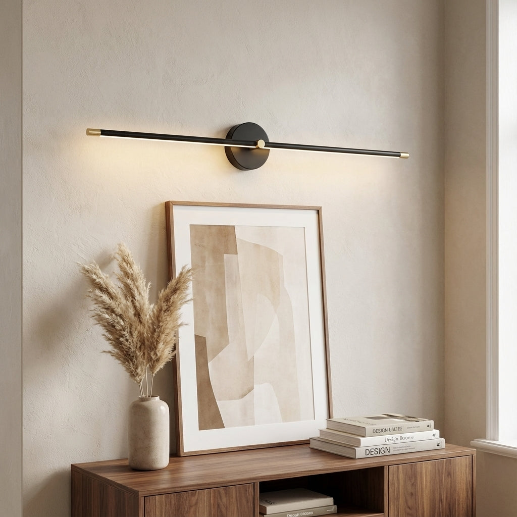 Linear Bar Metal Wall Light with Brass Ends