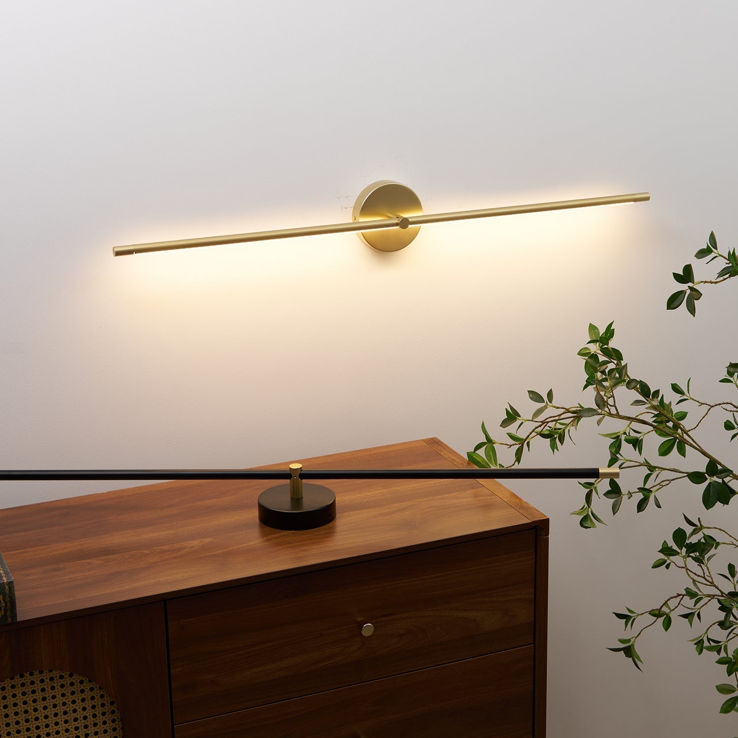 Linear Bar Metal Wall Light with Brass Ends