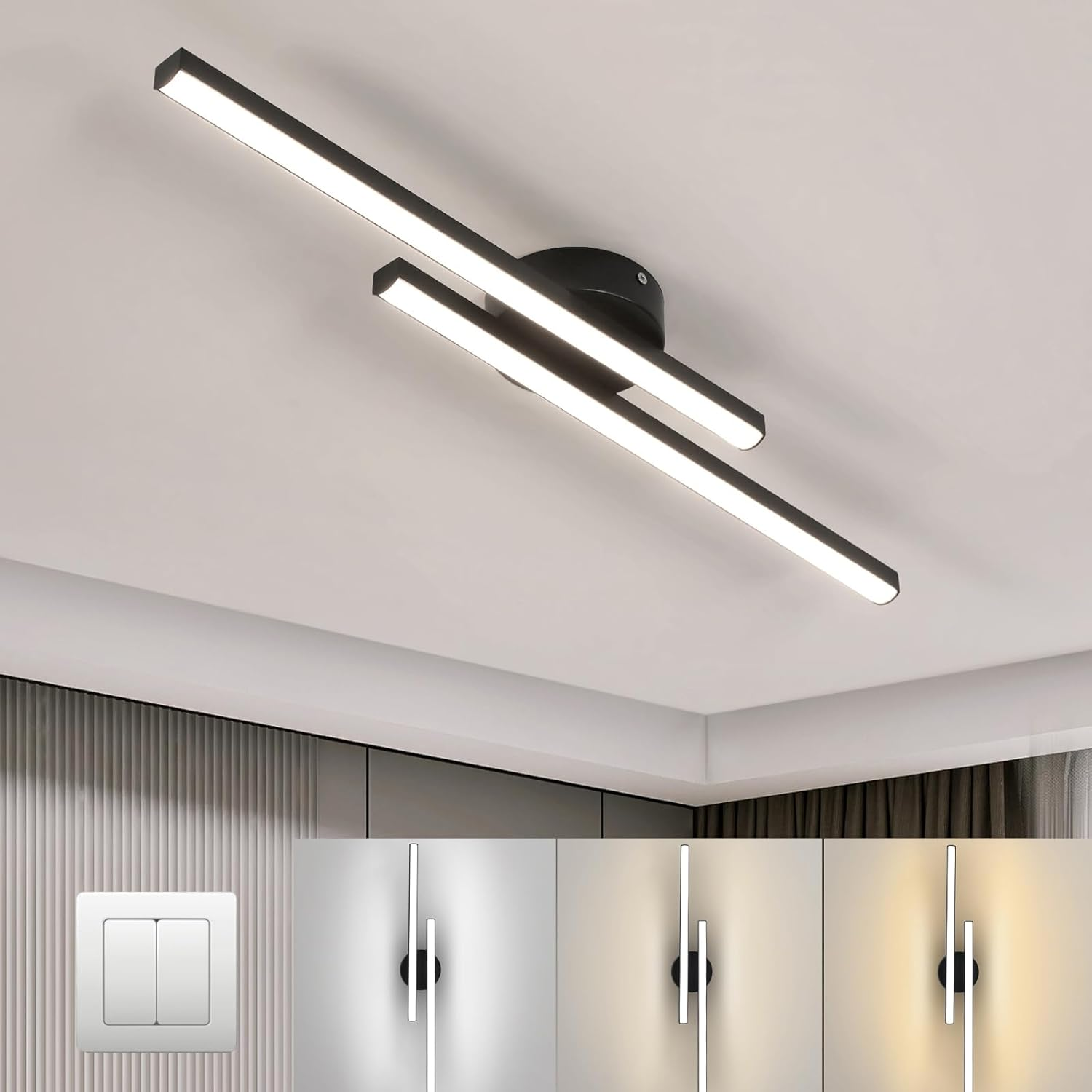Linear LED Flush Mount Double Bar Ceiling Light