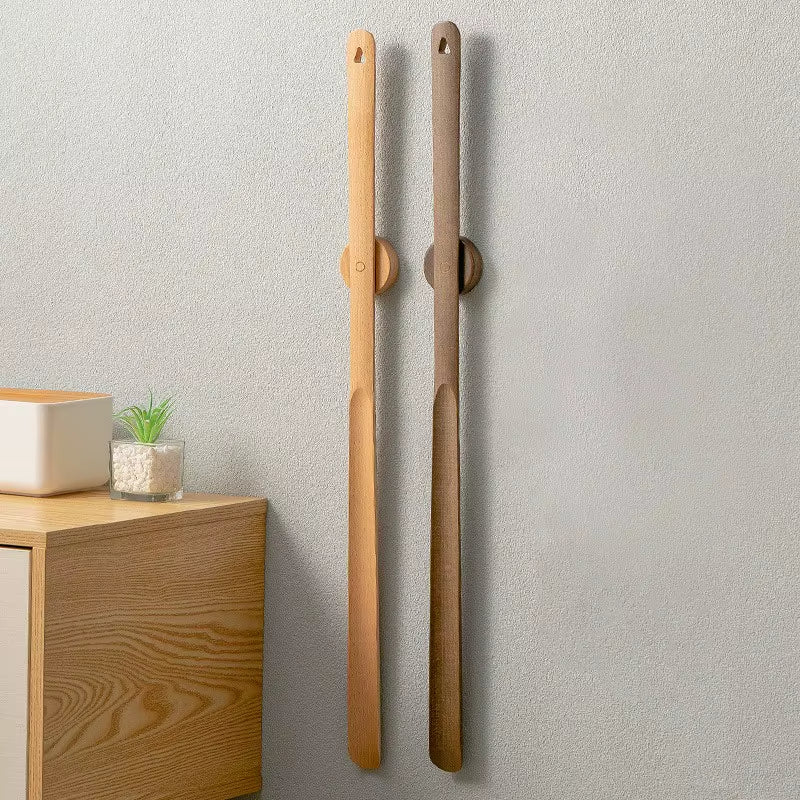 Magnetic Long Handle Wooden Shoehorn with Holder