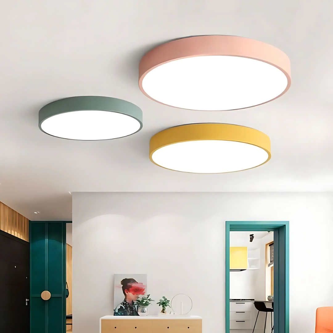 Flush Mount Ceiling Light LED Macaron Round Small Wood Trim Nordic Hallway Kids Room