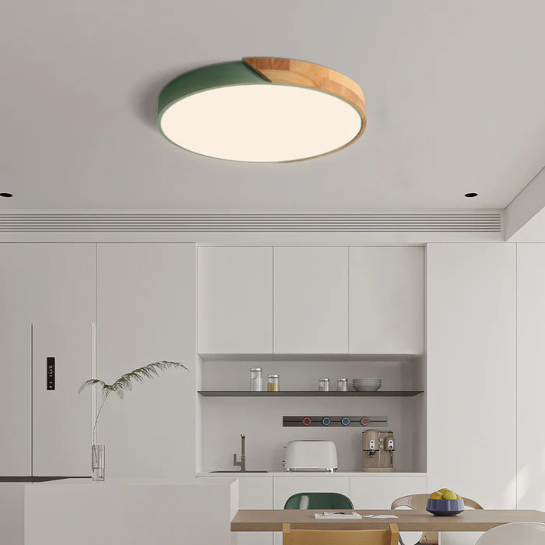 Flush Mount Ceiling Light LED Macaron Round Small Wood Trim Nordic Hallway Kids Room