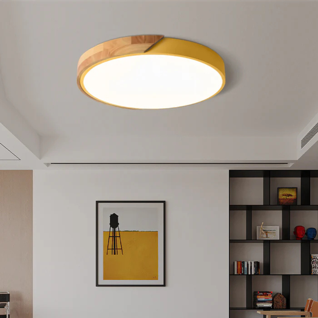 Flush Mount Ceiling Light LED Macaron Round Small Wood Trim Nordic Hallway Kids Room