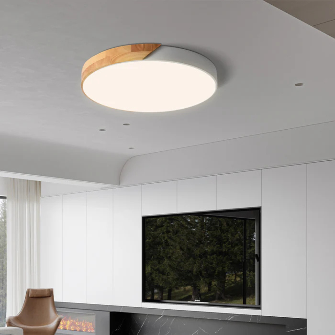 Flush Mount Ceiling Light LED Macaron Round Small Wood Trim Nordic Hallway Kids Room