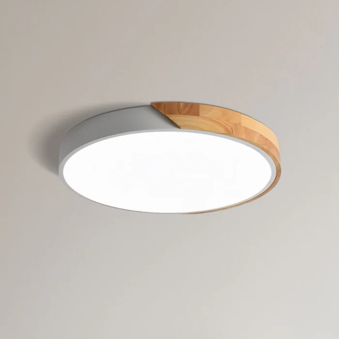 Flush Mount Ceiling Light LED Macaron Round Small Wood Trim Nordic Hallway Kids Room
