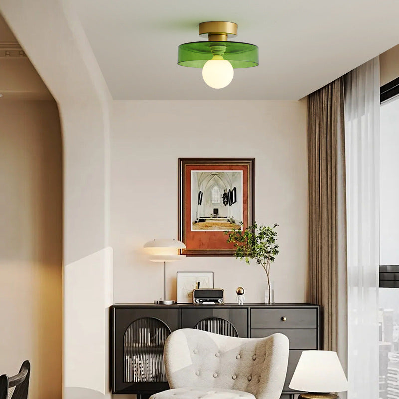 Brass and Glass Flush Mount Ceiling Light G9 Slim Profile