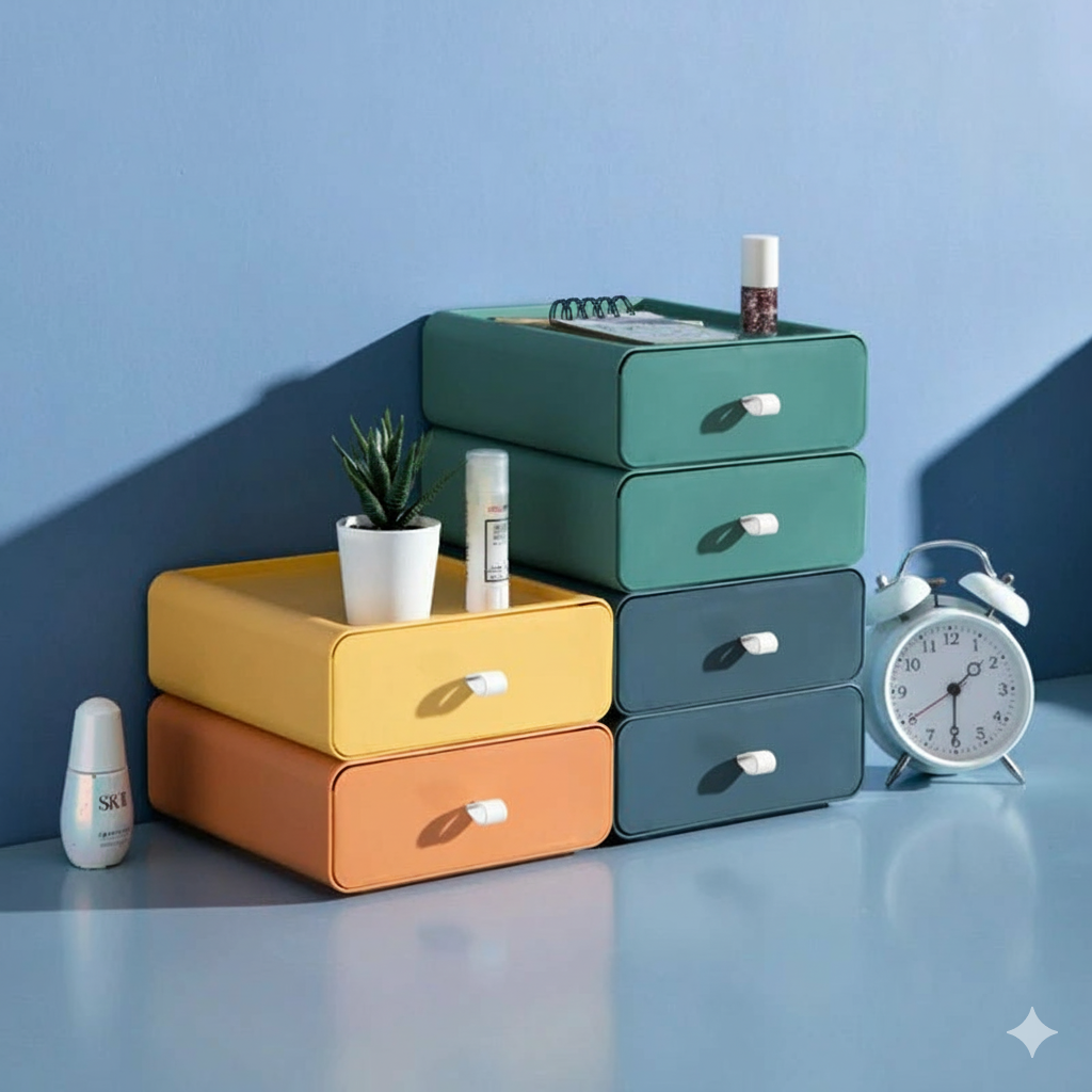 Storage Box Stackable Plastic Organiser Desk Bathroom Office Bedroom