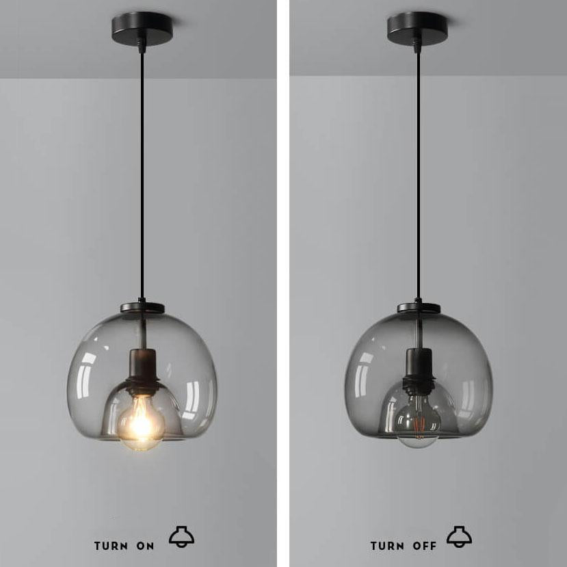 Pendant Light Smoke Grey Hand Blown Glass Dome Minimalist Kitchen Island Dining Bedroom