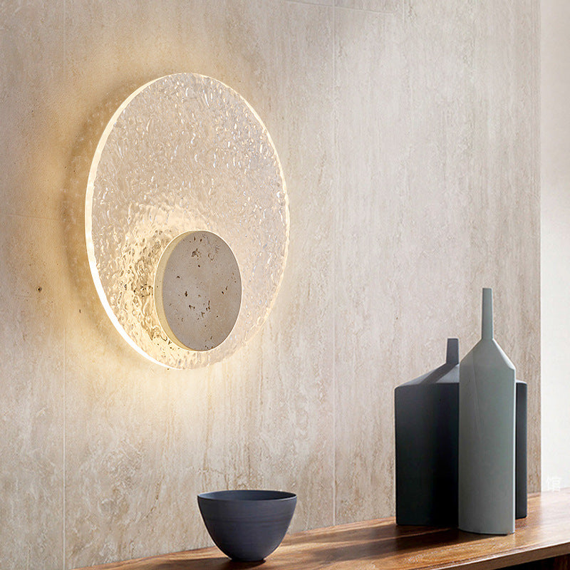 Wall Light Travertine Stone Acrylic Disc Minimalist Living Room Bedroom Hallway