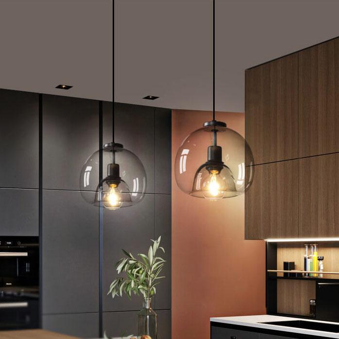 Pendant Light Smoke Grey Hand Blown Glass Dome Minimalist Kitchen Island Dining Bedroom