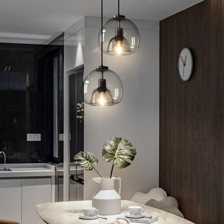 Pendant Light Smoke Grey Hand Blown Glass Dome Minimalist Kitchen Island Dining Bedroom