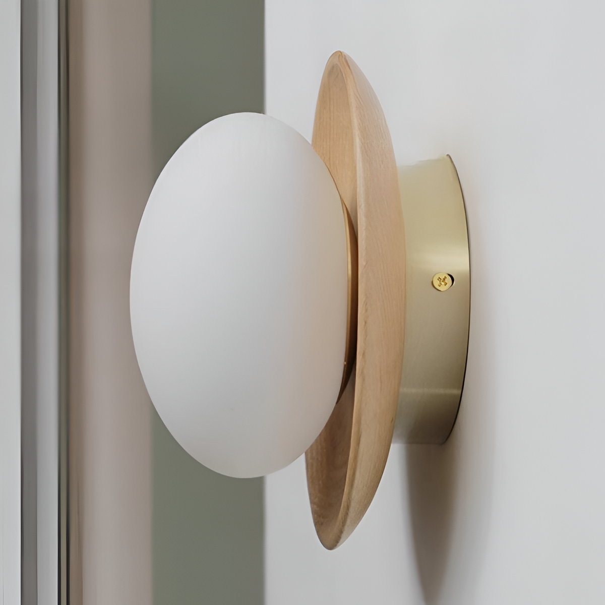 Wall Light LED Solid Wood Round Disc Minimalist Nordic Bedroom Hallway Reading