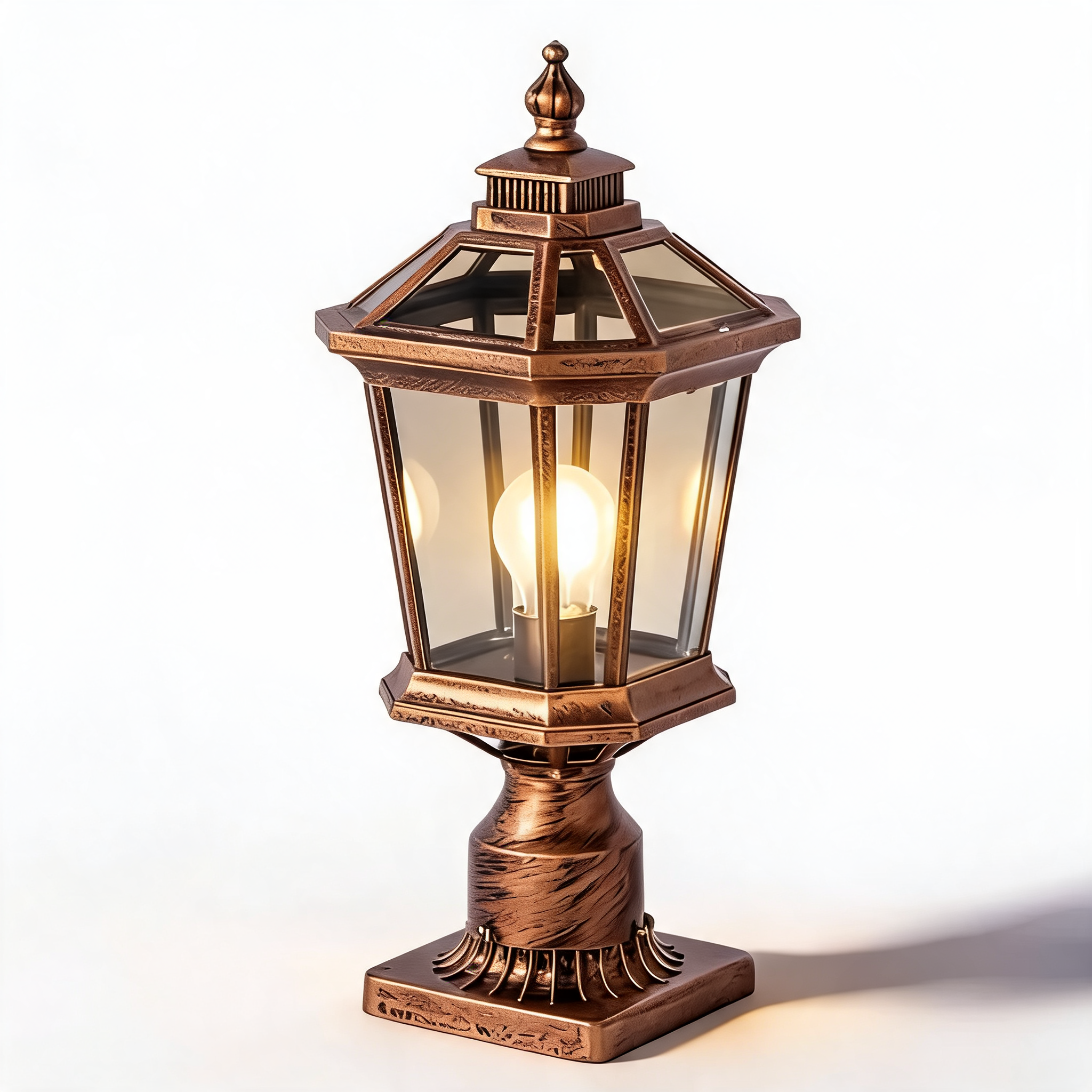 Outdoor Pillar Light with Aluminum Frame and Glass Shade