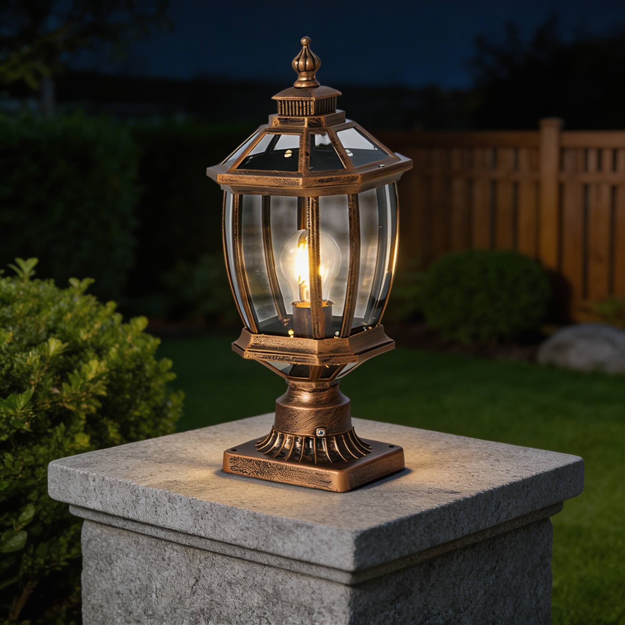 Outdoor Pillar Light with Aluminum Frame and Glass Shade