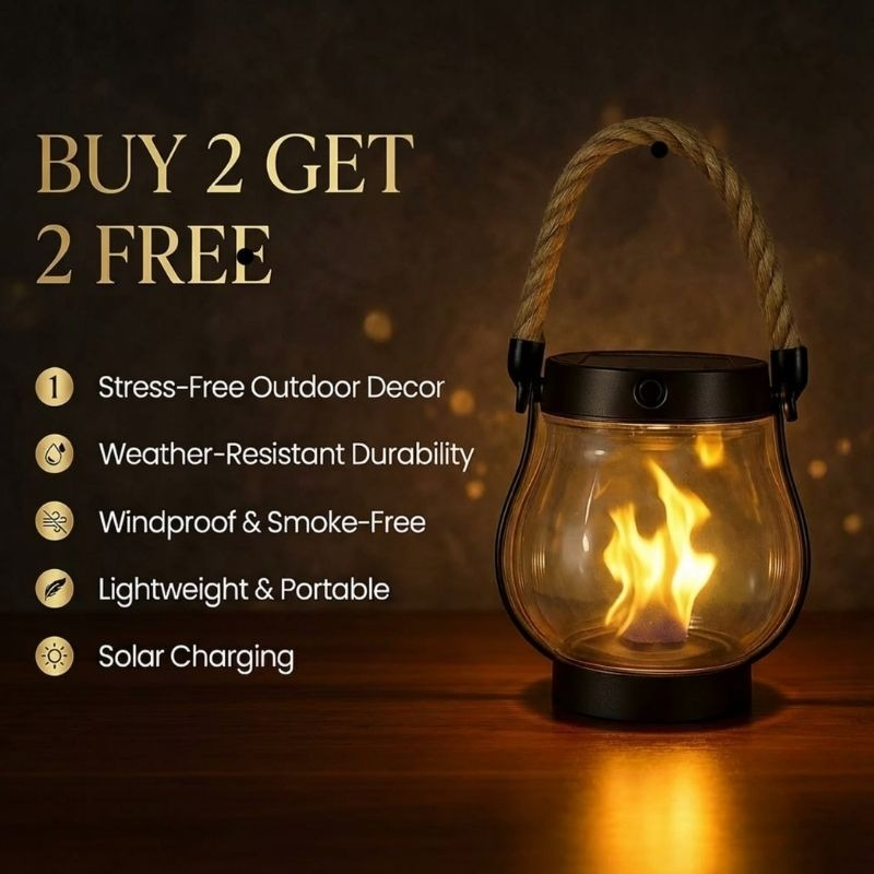 Solar Flame Lantern Hanging Outdoor Light Automatic Dusk to Dawn Rope Handle Pathway Deck Decor