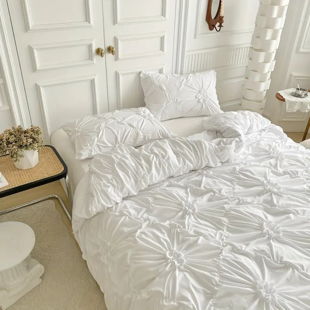 Pinch Pleat Quilt Cover Set with Ruffle Texture