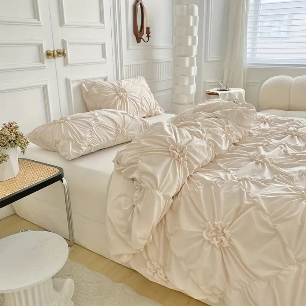 Pinch Pleat Quilt Cover Set with Ruffle Texture