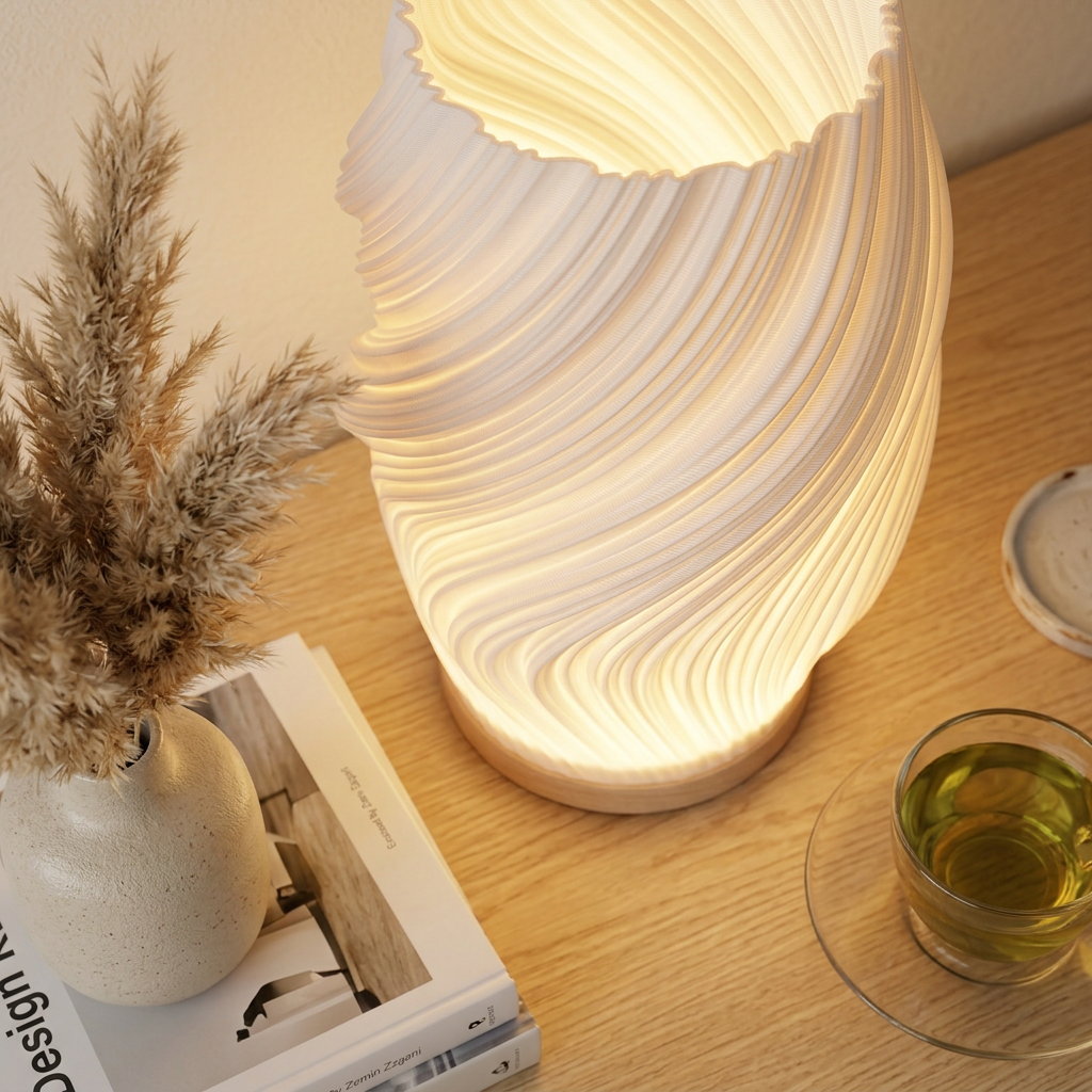 Pleated Twisted Sculptural Table Lamp