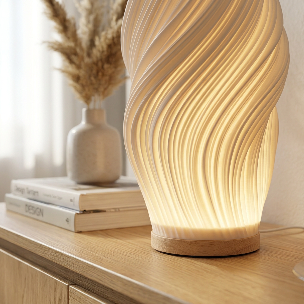 Pleated Twisted Sculptural Table Lamp