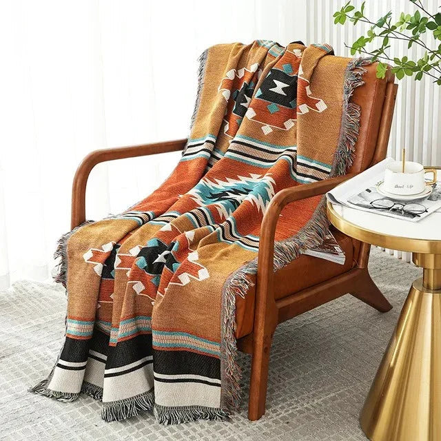 Polyester Cotton Jacquard Throw Blanket with Fringe