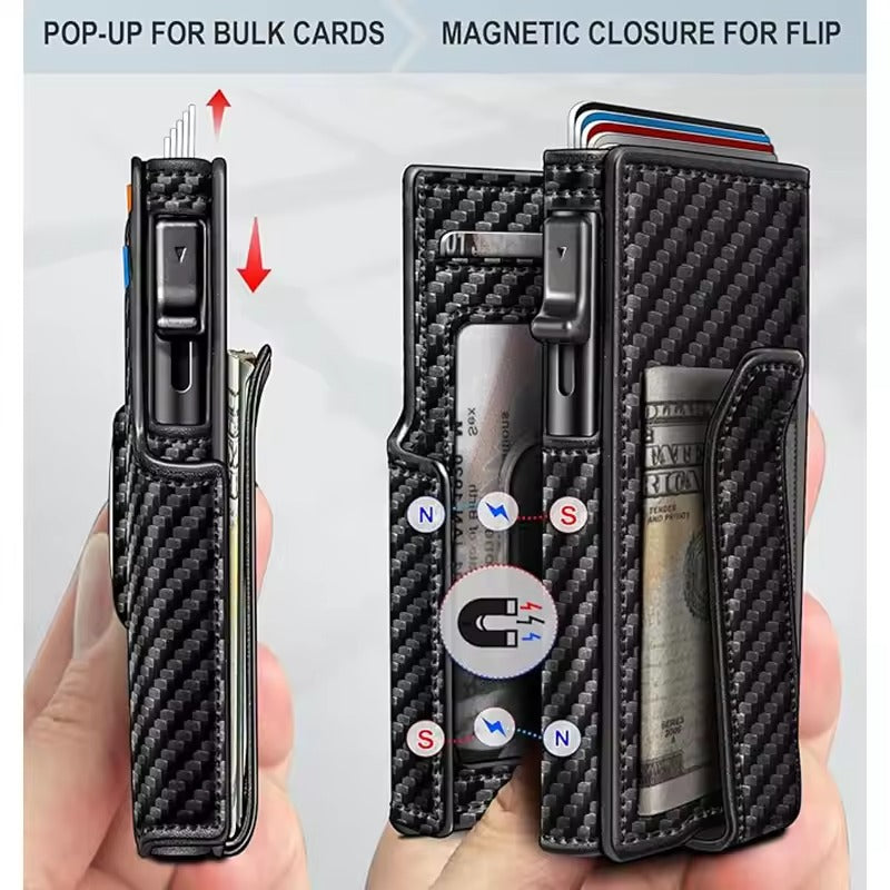 RFID Wallet Pop Up Card Holder Mens Slim Magnetic Closure Tracker Slot